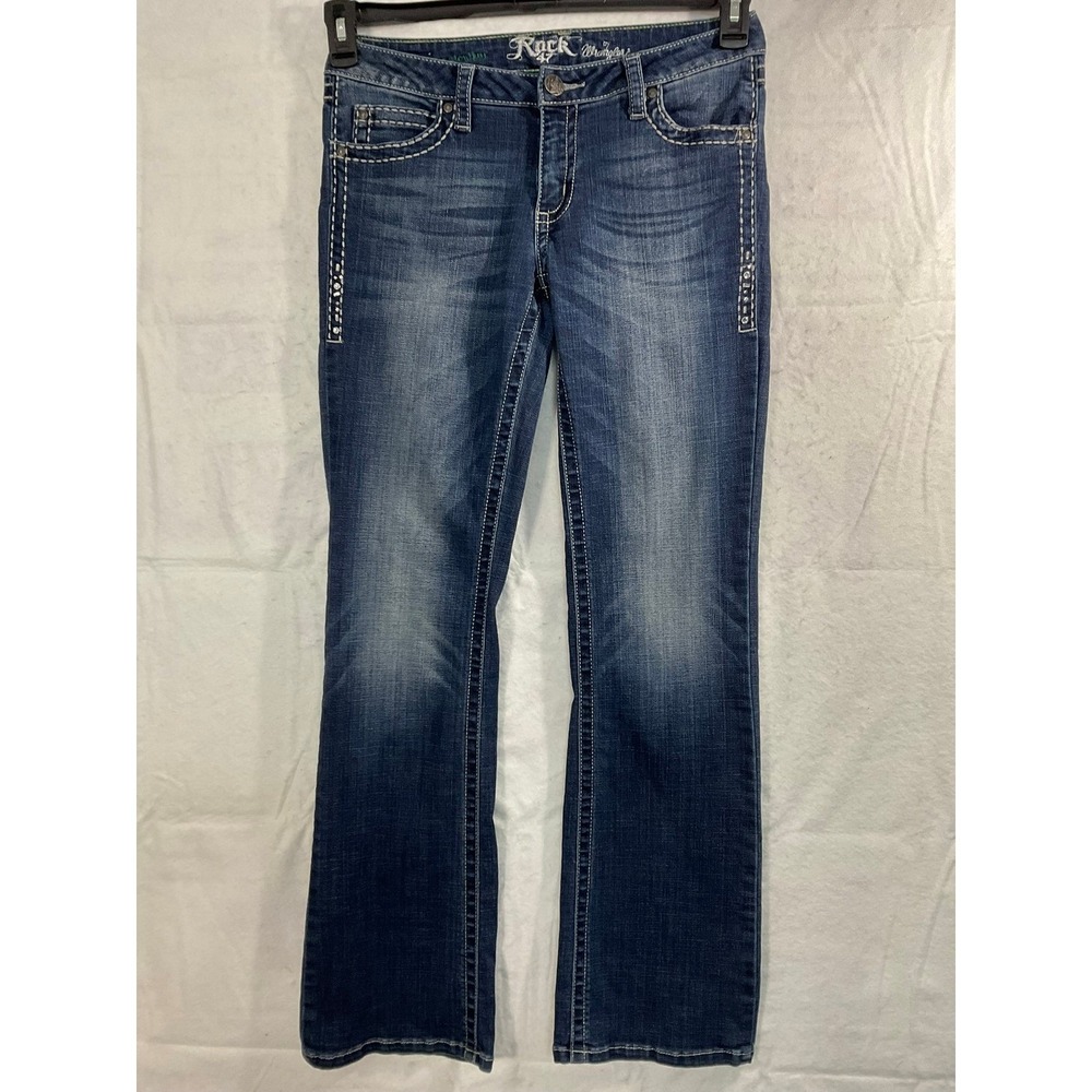 Rock 47 by Wrangler Bootcut Jeans Women 28x32 Dark Wash Rhinestone Western Denim